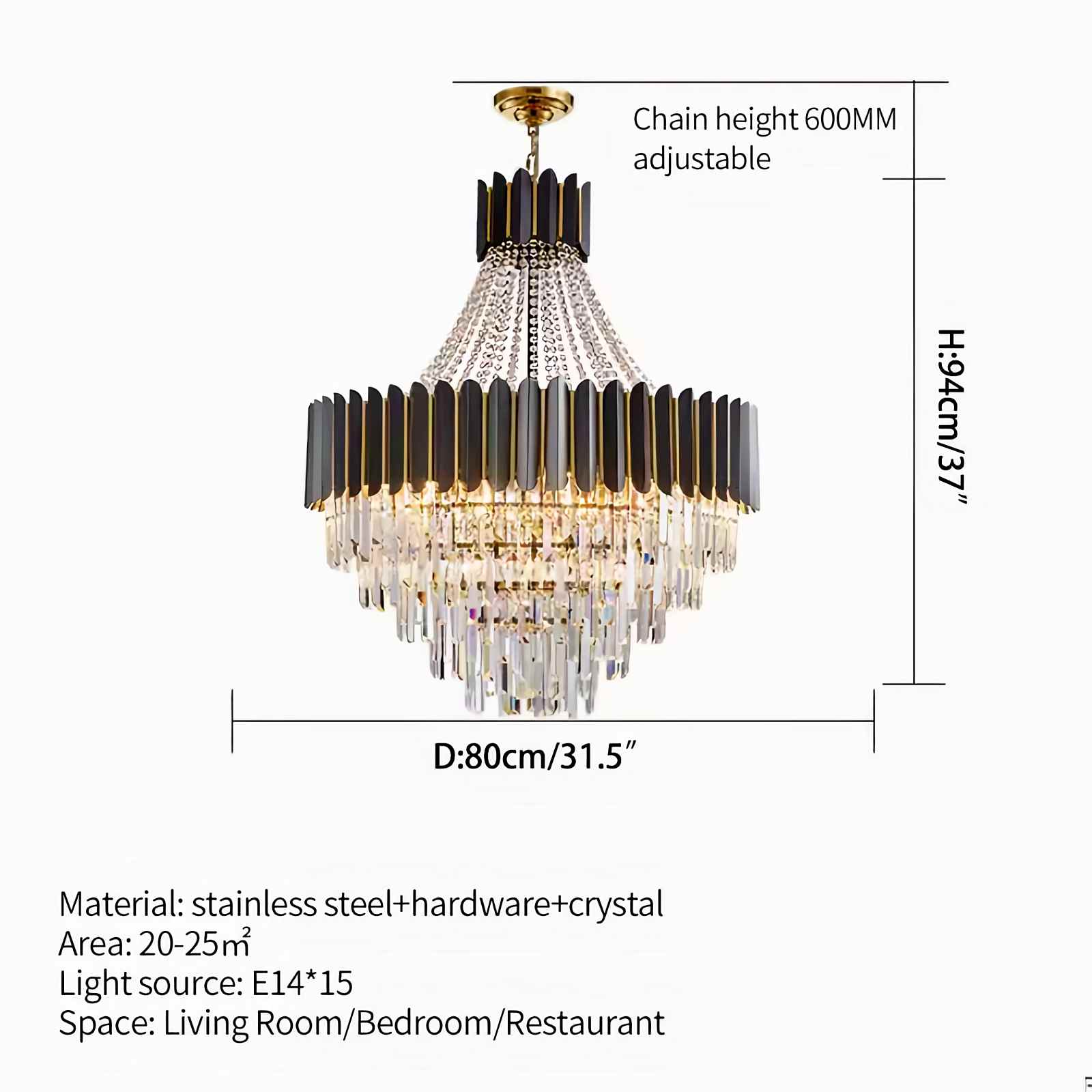 Feyran Modern Black Gold Luxury Crystal Chandelier