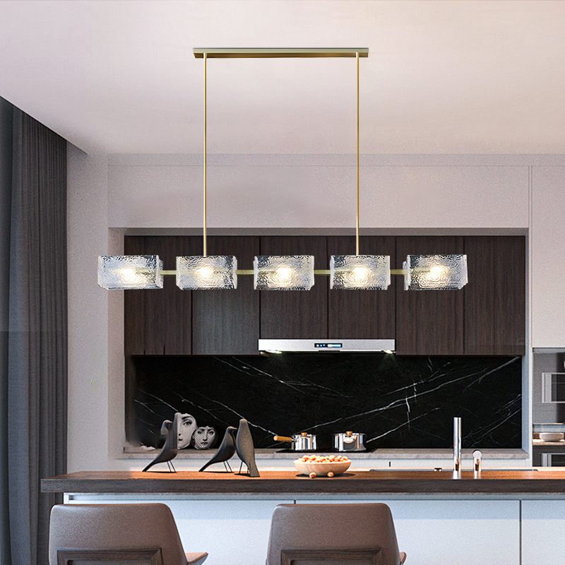Feyran Textured Glass Linear Chandelier for Dining Room