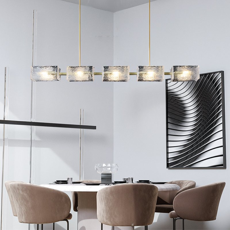 Feyran Textured Glass Linear Chandelier for Dining Room