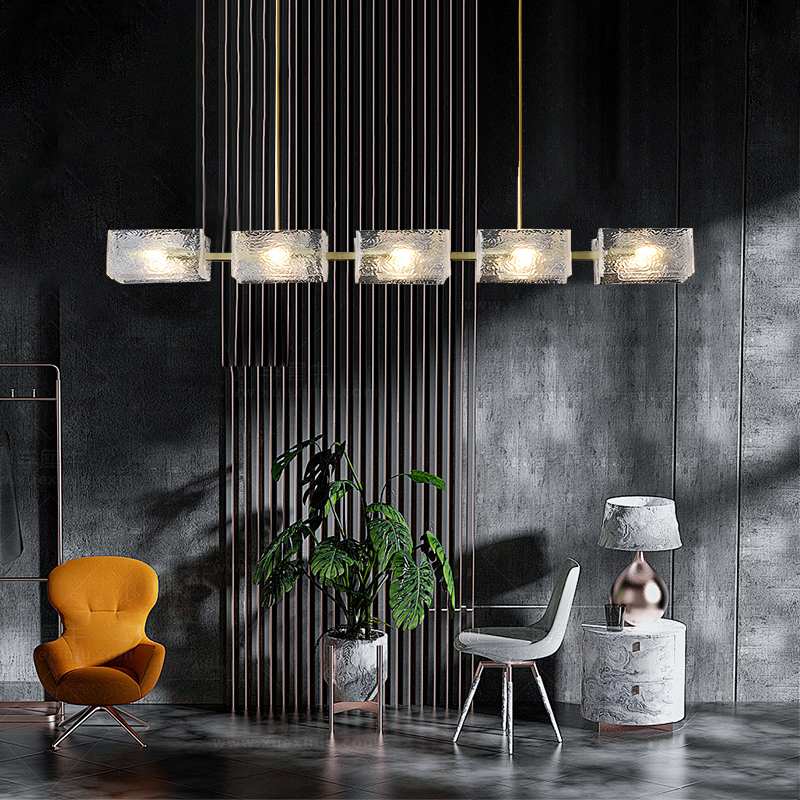 Feyran Textured Glass Linear Chandelier for Dining Room