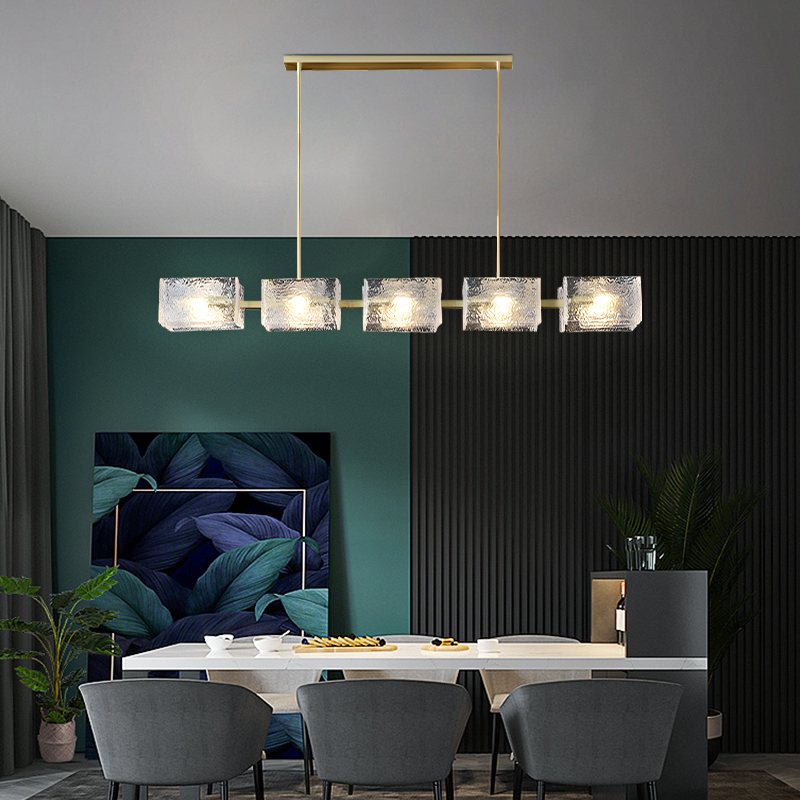 Feyran Textured Glass Linear Chandelier for Dining Room