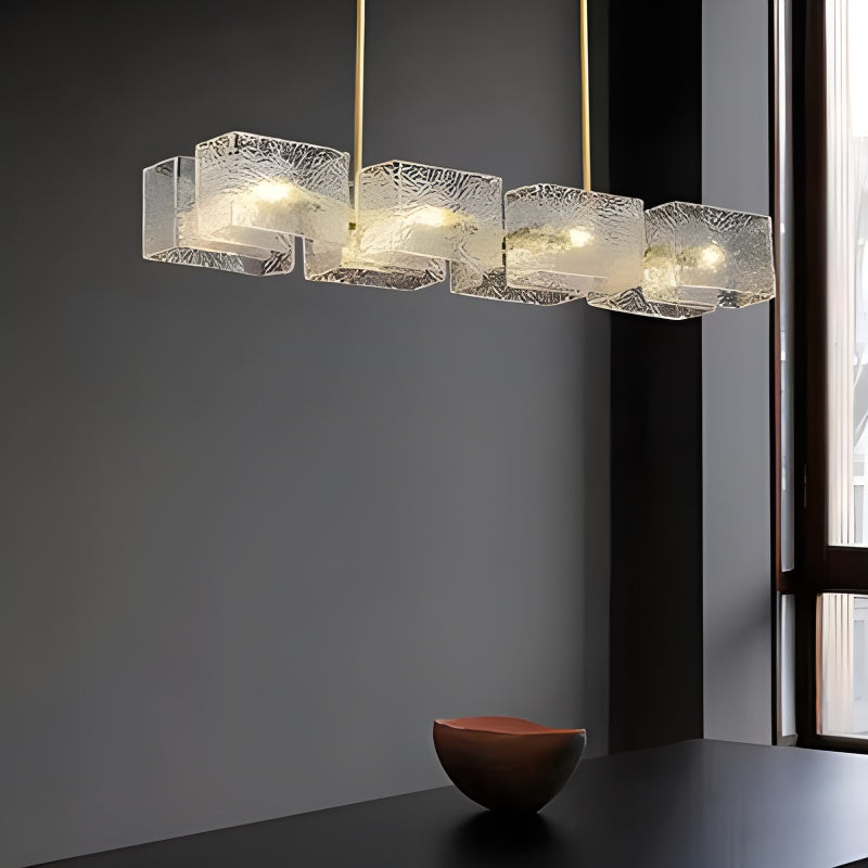 Feyran Textured Glass Linear Chandelier for Dining Room