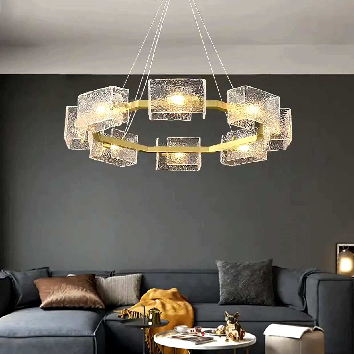 Feyran Textured Glass Round Chandelier