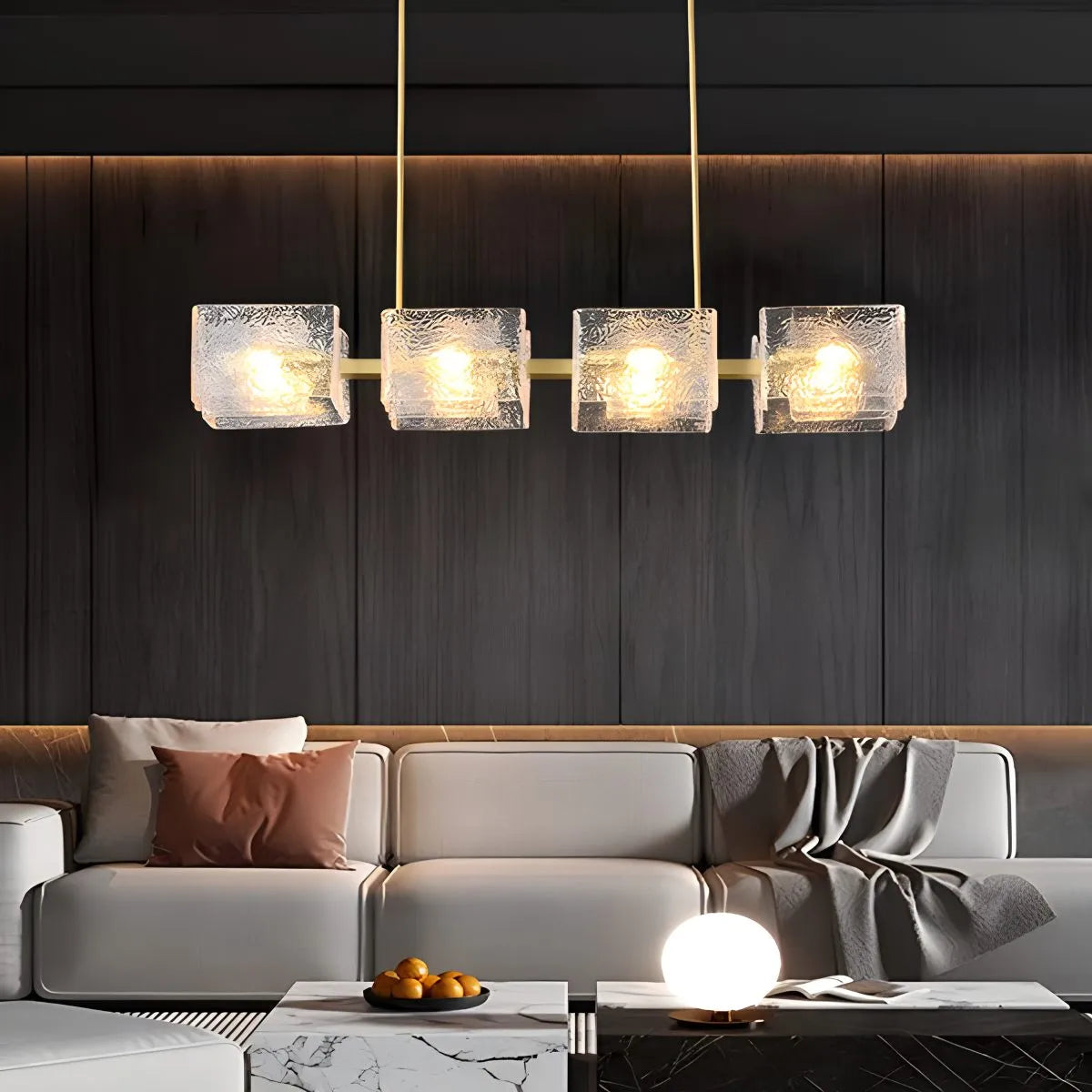 Feyran Textured Glass Linear Chandelier for Dining Room