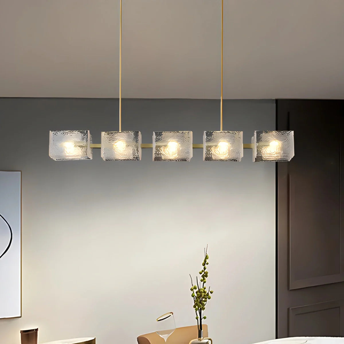 Feyran Textured Glass Linear Chandelier for Dining Room