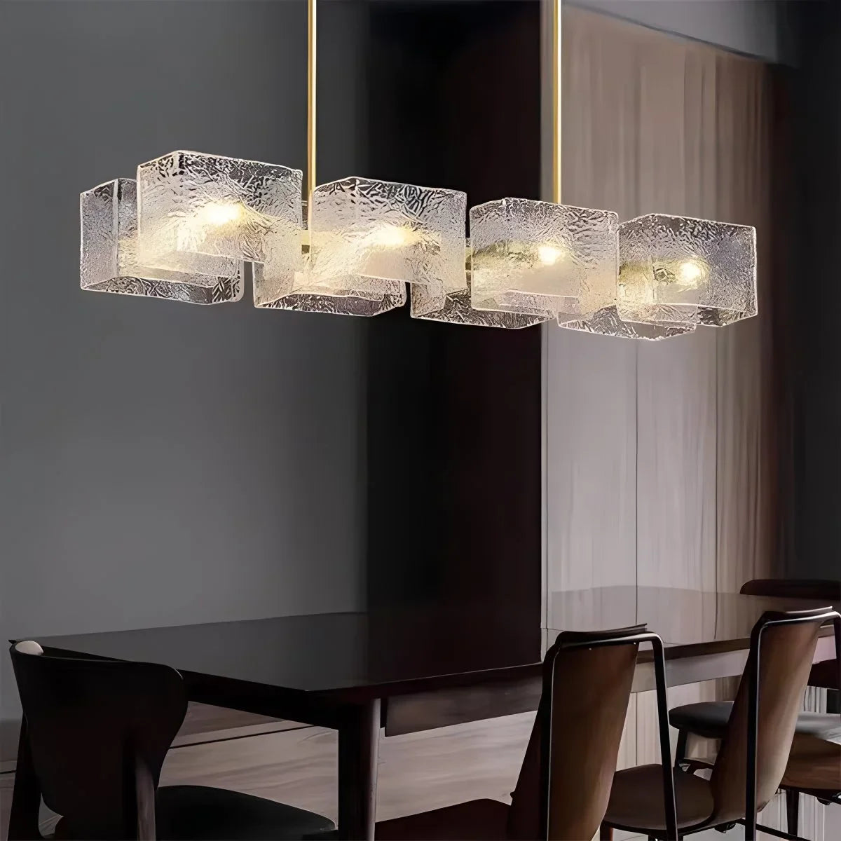 Feyran Textured Glass Linear Chandelier for Dining Room