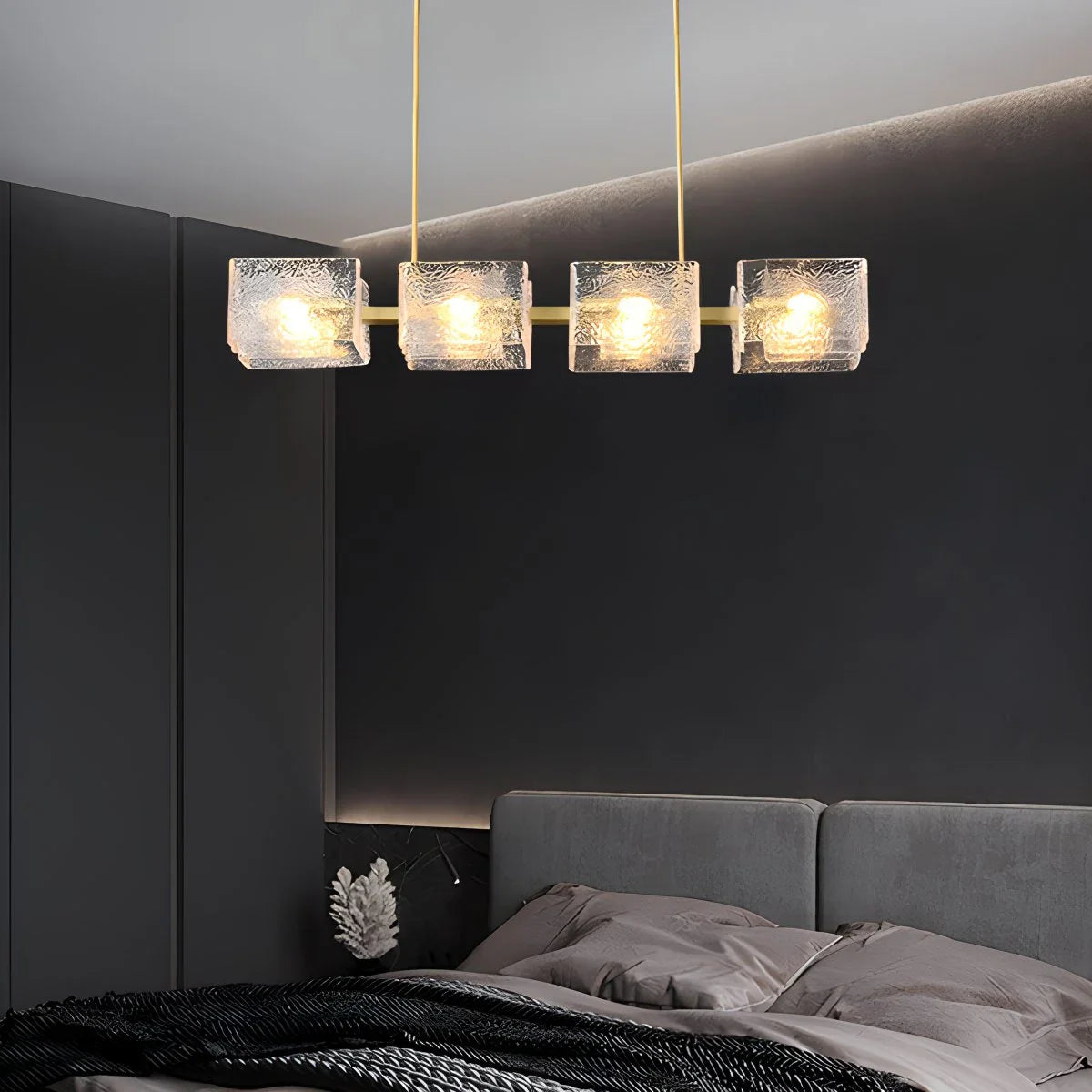 Feyran Textured Glass Linear Chandelier for Dining Room