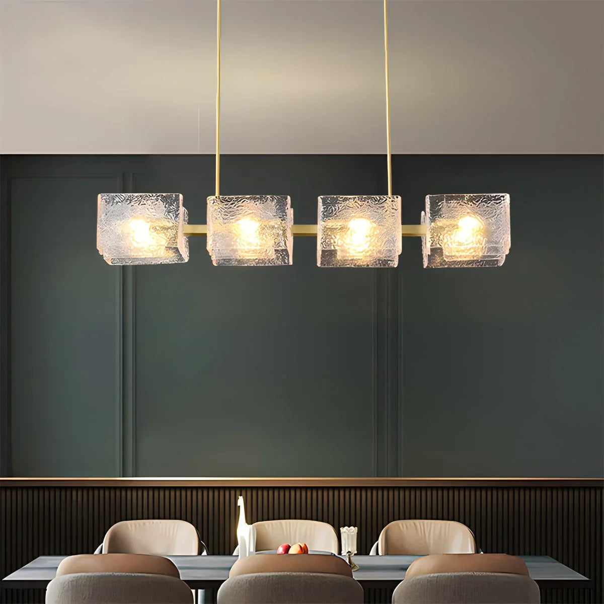 Feyran Textured Glass Linear Chandelier for Dining Room