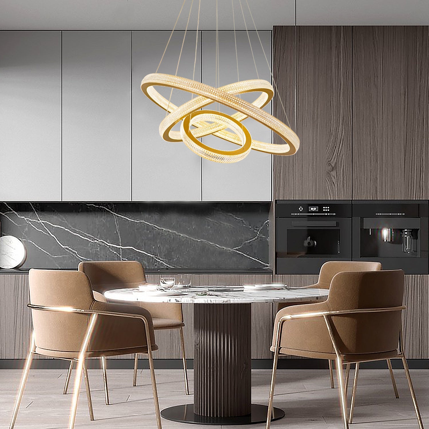 Three Rings Gold LED Chandelier - Dining Room | Feyran