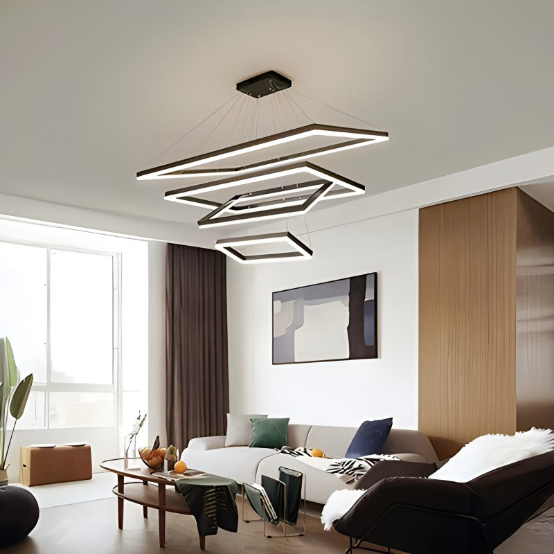 Feyran Modern Black Tiered Rectangular Chandelier