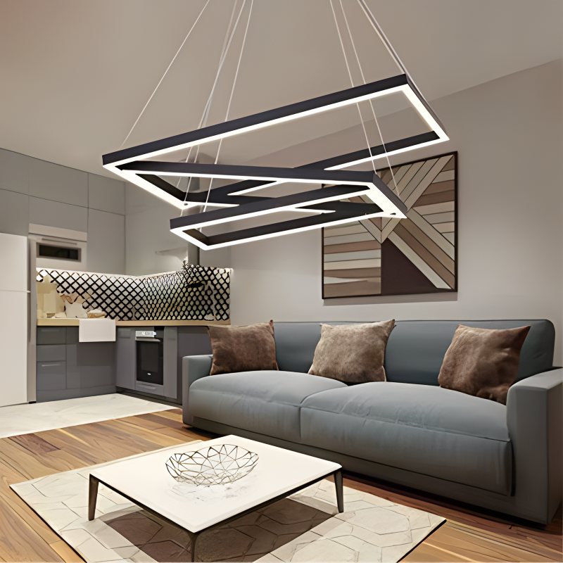 Feyran Modern Black Tiered Rectangular Chandelier