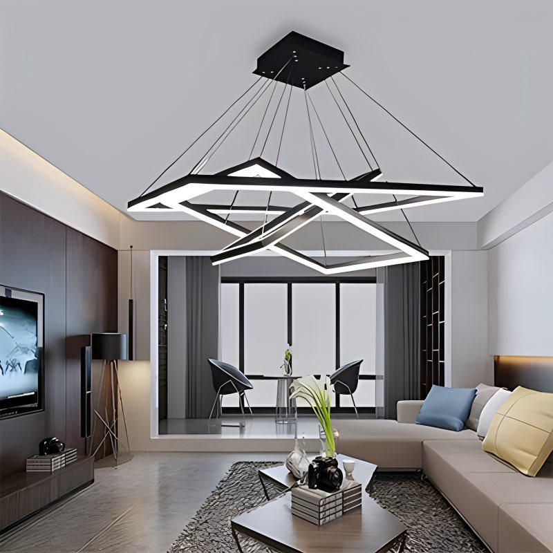 Feyran Modern Black Tiered Rectangular Chandelier
