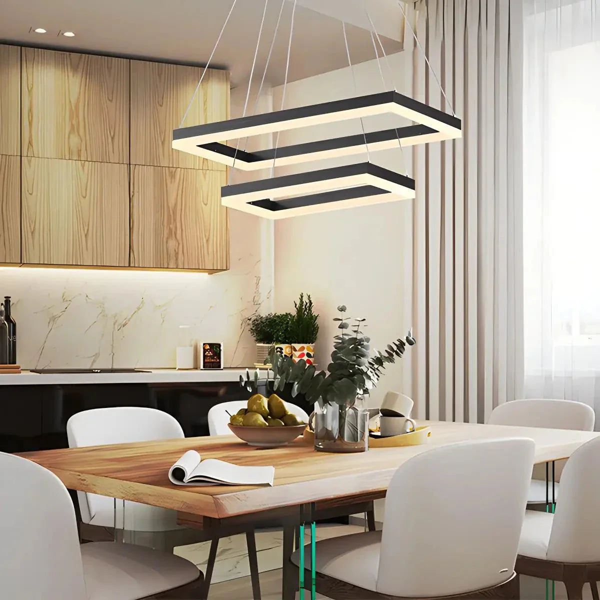 Feyran Modern Black Tiered Rectangular Chandelier