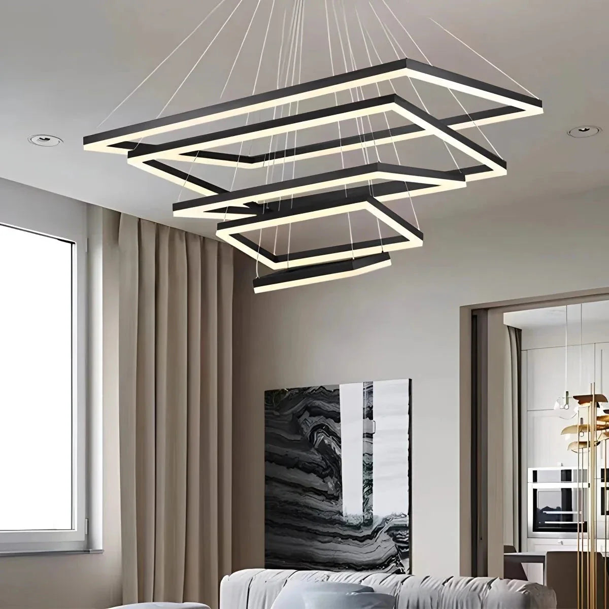 Feyran Modern Black Tiered Rectangular Chandelier
