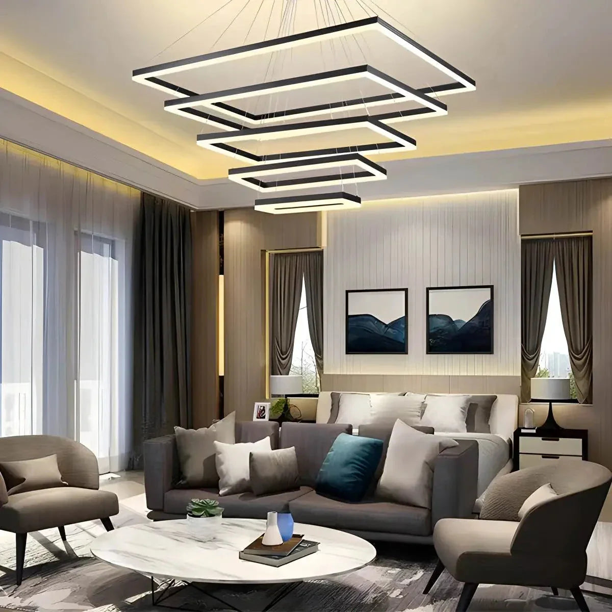 Feyran Modern Black Tiered Rectangular Chandelier