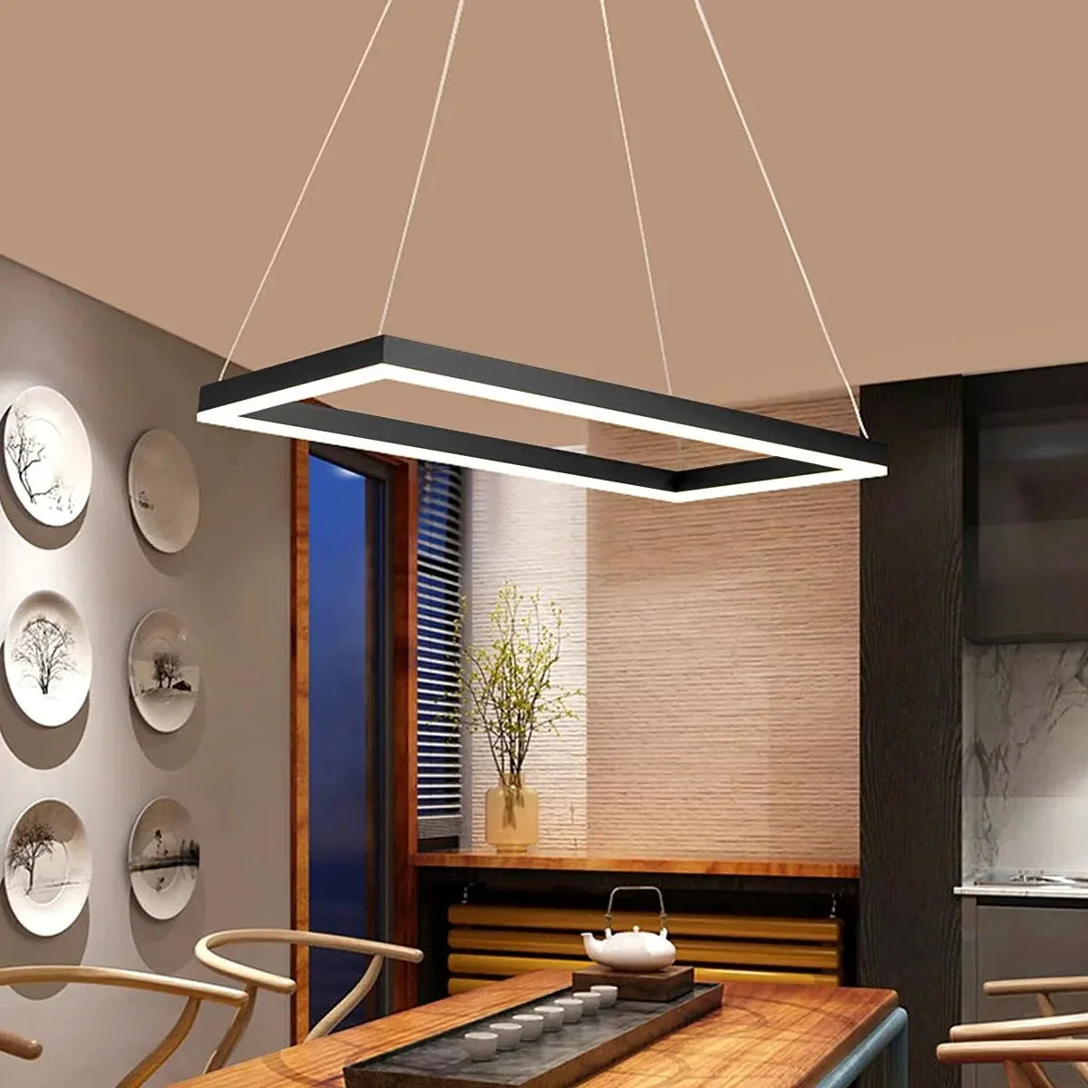 Feyran Modern Black Tiered Rectangular Chandelier