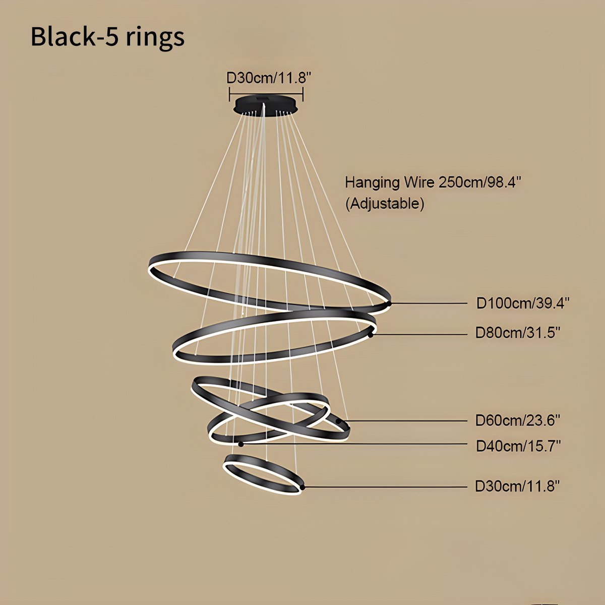 Feyran Tiered Ring Chandelier with Multi-Layer Rings