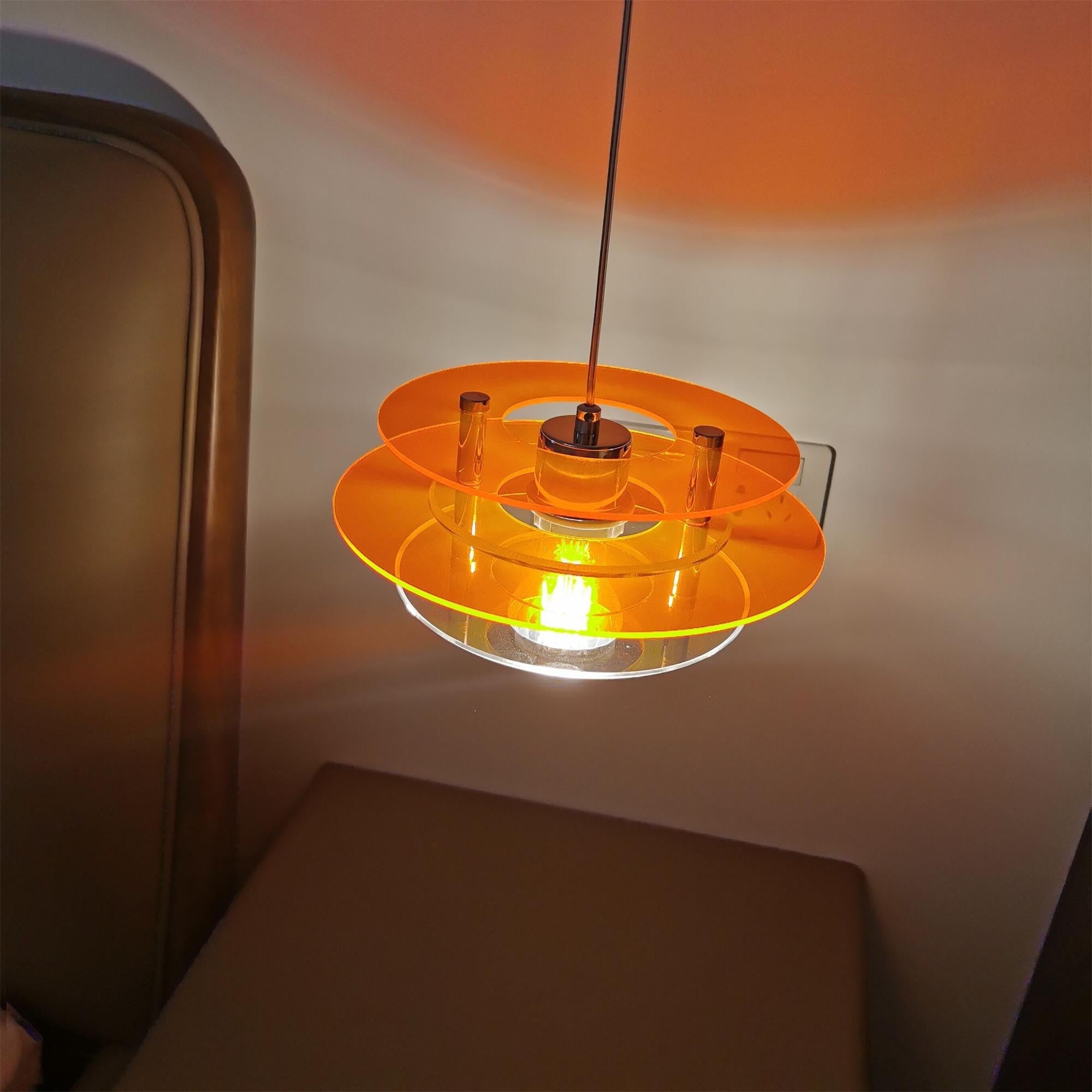 Modern Geometric Acrylic Disc Pendant Light - Elegant Reflective Ceiling Fixture