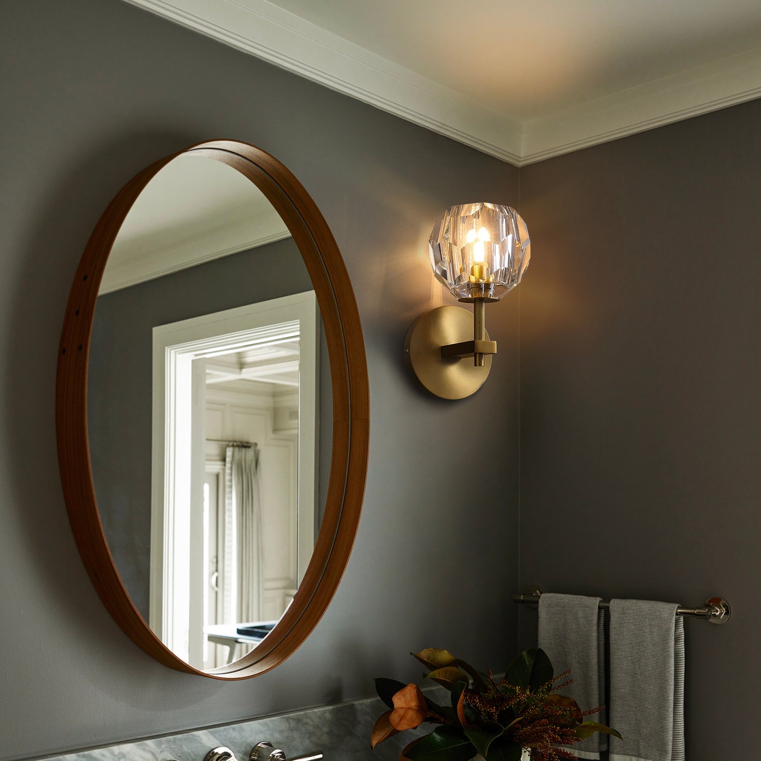 Brass Wall Sconce With Crystal Globe - Bathroom | Feyran