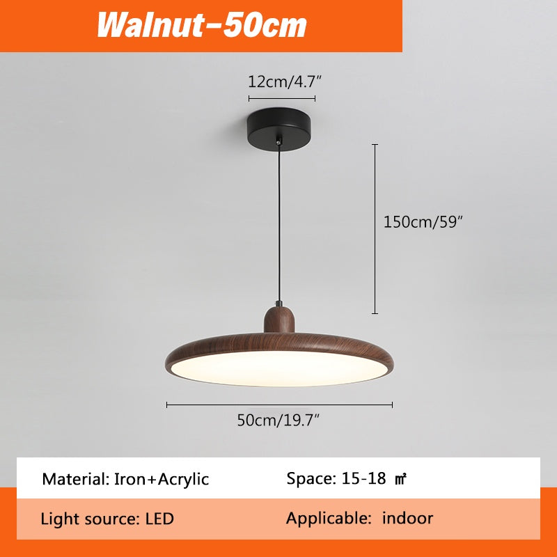 Feyran Retro Walnut Color Round UFO Pendant Light