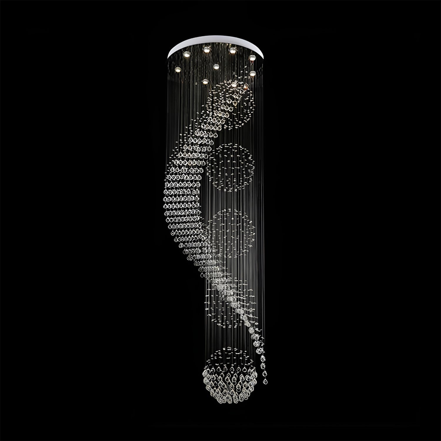 Wave-Shaped-Spiral-Raindrop-Crystal-Chandelier-front-view-black | Feyran