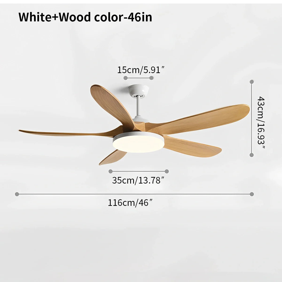 Feyran 5-leaf Solid Wood Ceiling Fan Light