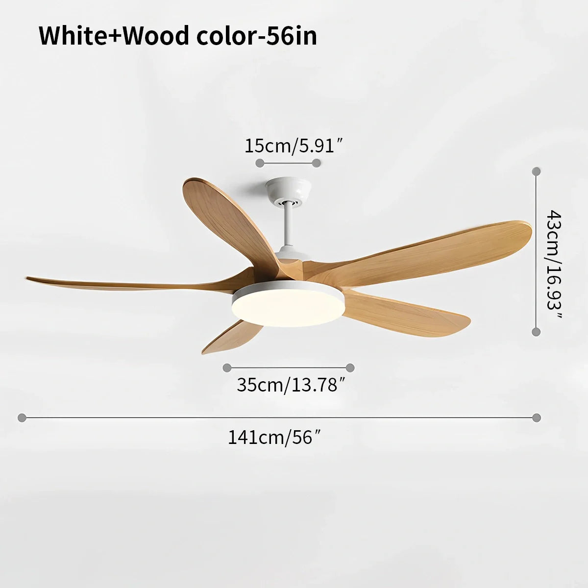 Feyran 5-leaf Solid Wood Ceiling Fan Light