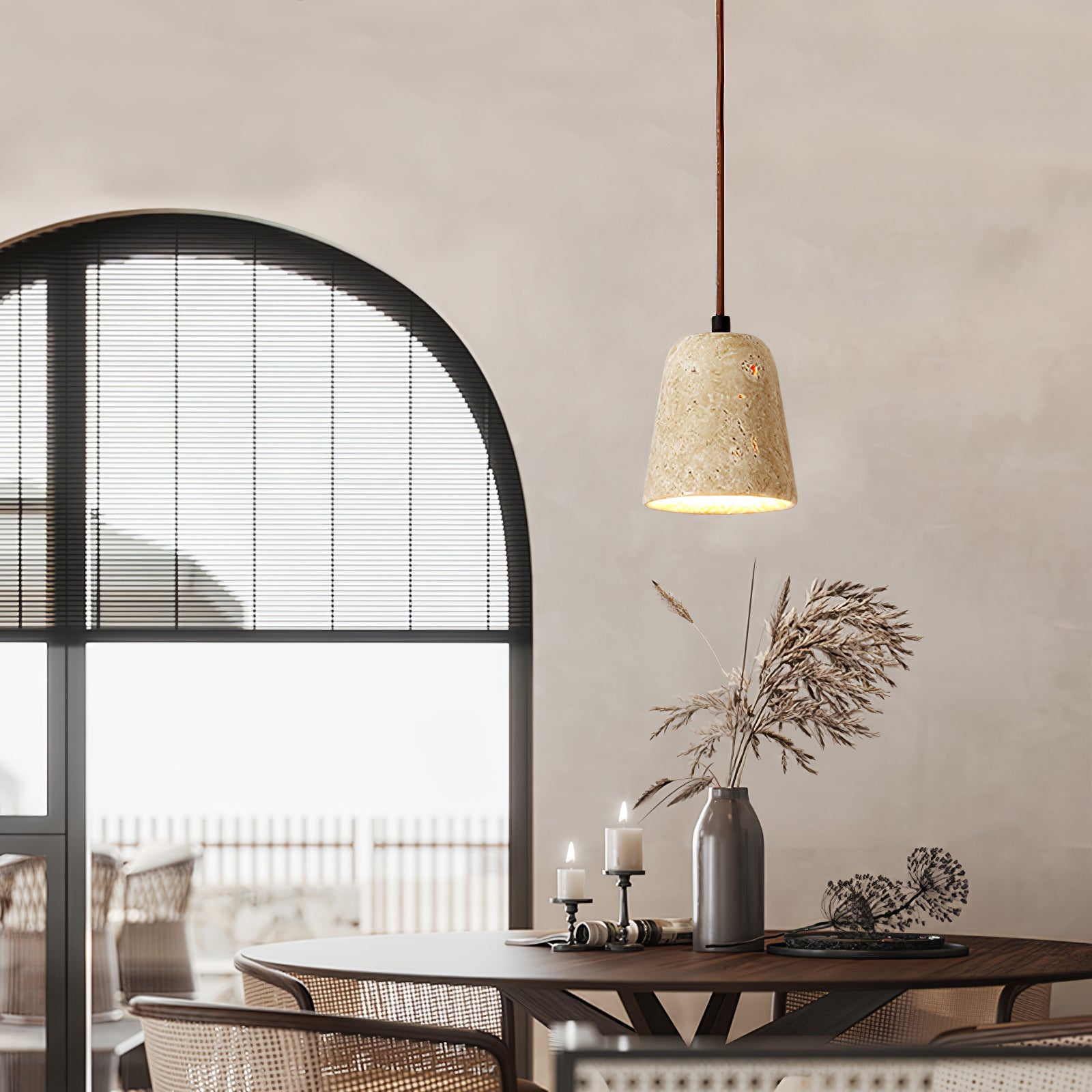 Yellow Travertine Pendant Lamp with Walnut Wood Accents for Modern Interiors