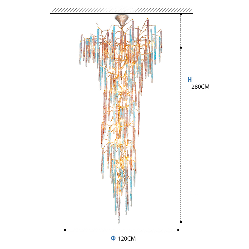 Dora Raindrop Colorful Crystal Staircase Chandelier - Feyran