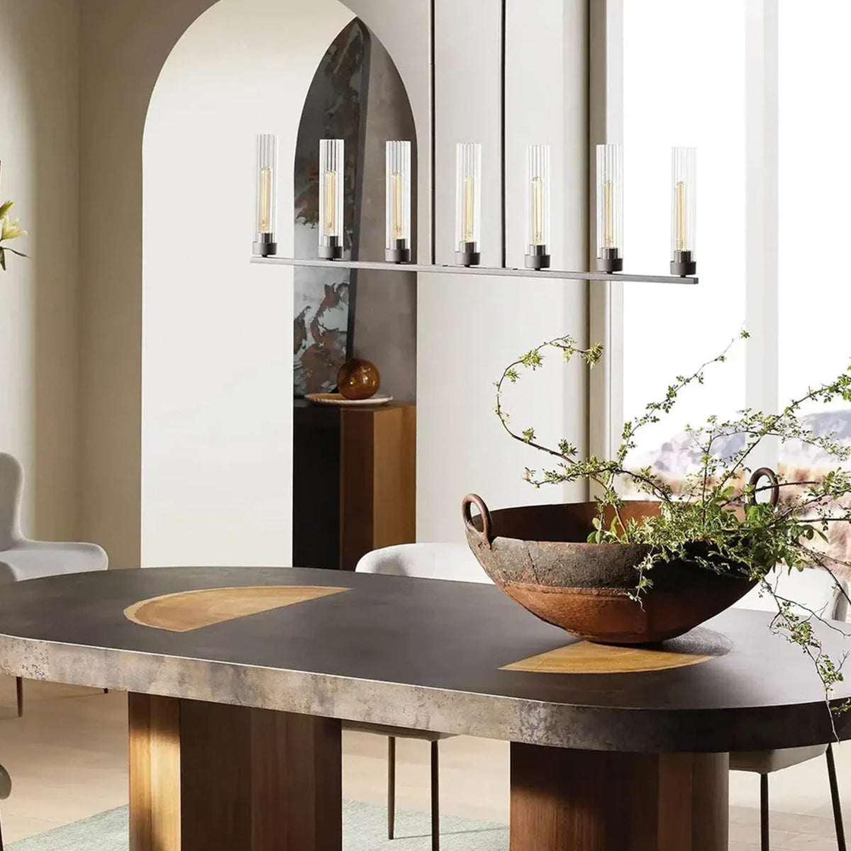 Andreas Glass Linear Chandelier Lighting-Chandelier-Feyran-Black-5 Light-Feyran
