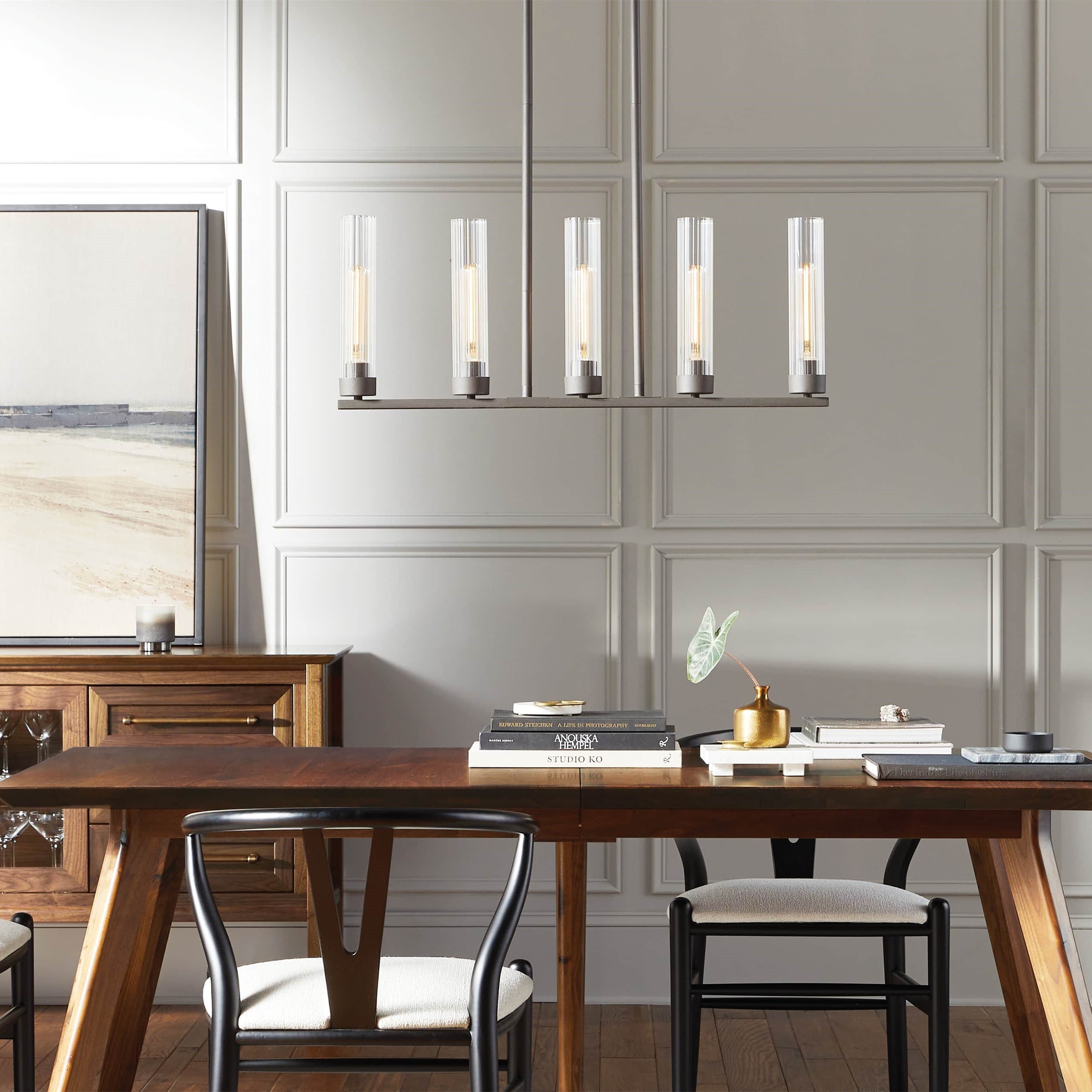 Andreas Glass Linear Chandelier Lighting-Chandelier-Feyran-Black-5 Light-Feyran