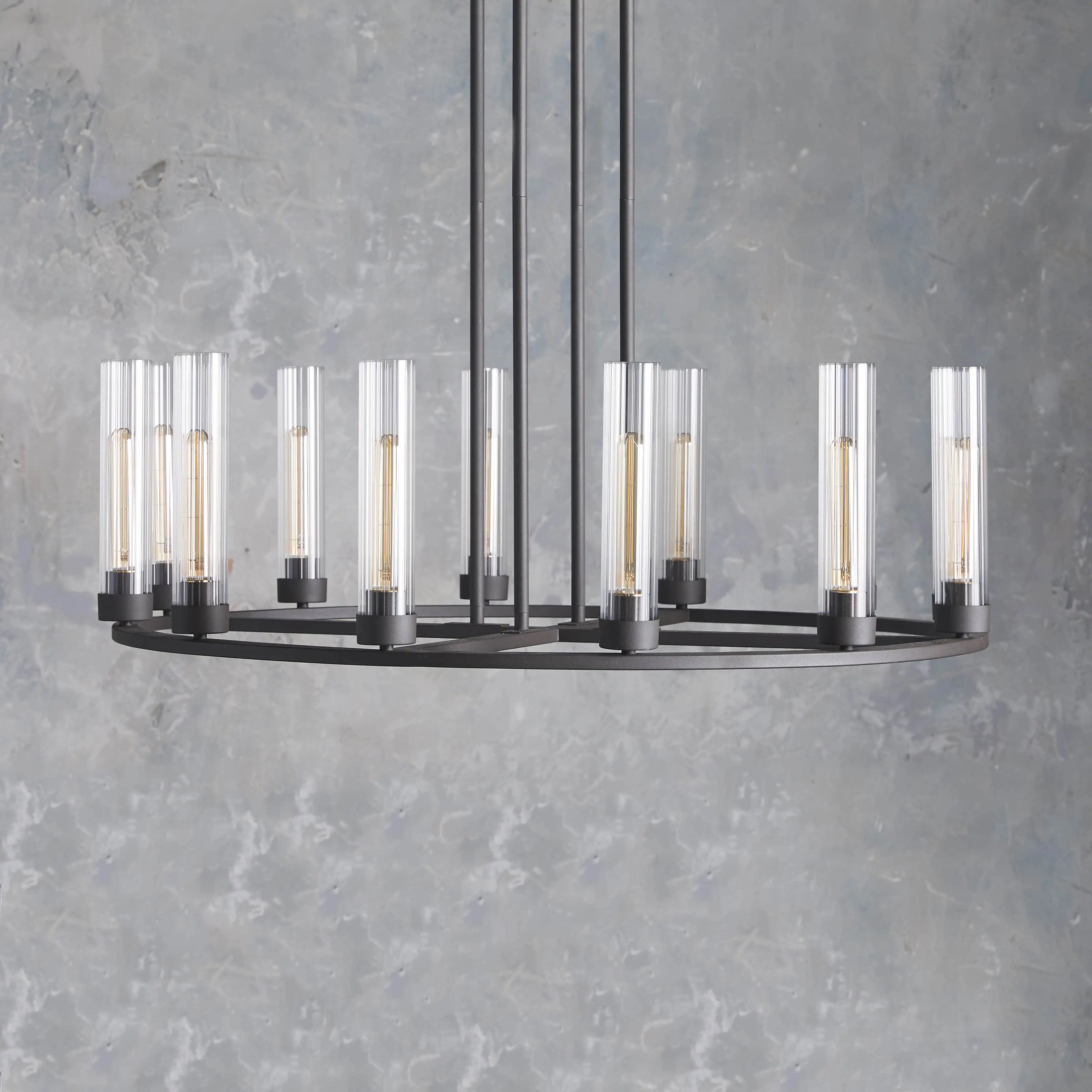 Andreas Round Glass Chandelier 30"W 40"W-Chandelier-Feyran-Black-10 Light-Feyran