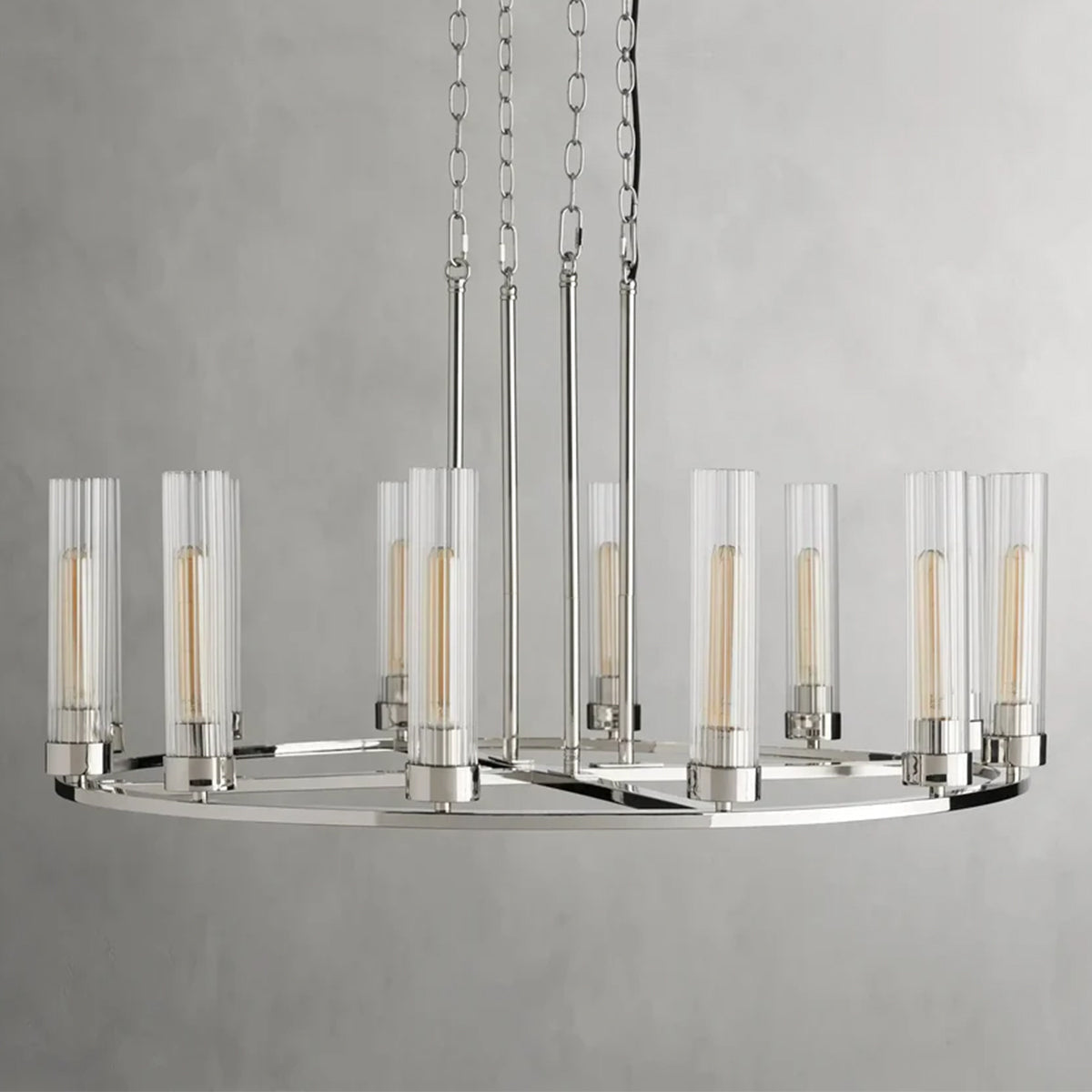 Andreas Round Glass Chandelier 30"W 40"W-Chandelier-Feyran-Polished Nickel-10 Light-Feyran