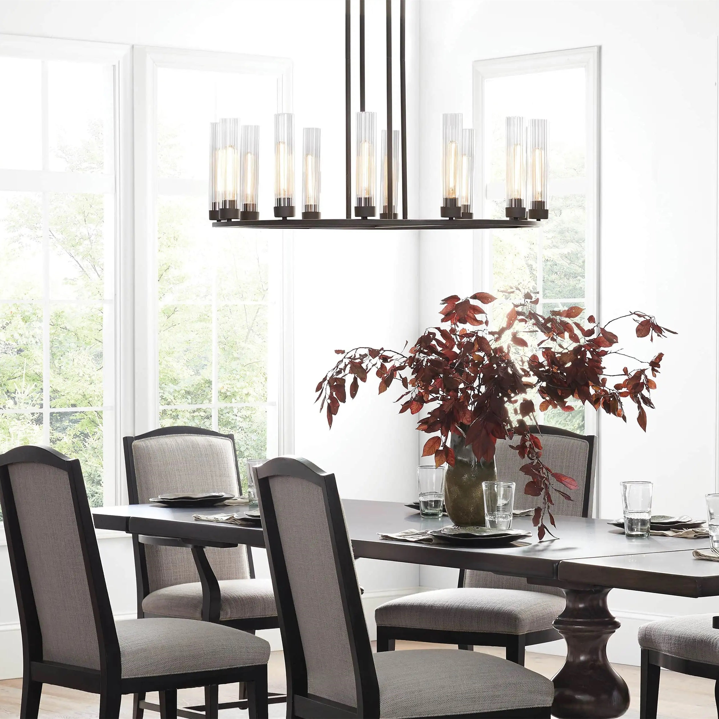 Andreas Round Glass Chandelier 30"W 40"W-Chandelier-Feyran-Black-10 Light-Feyran
