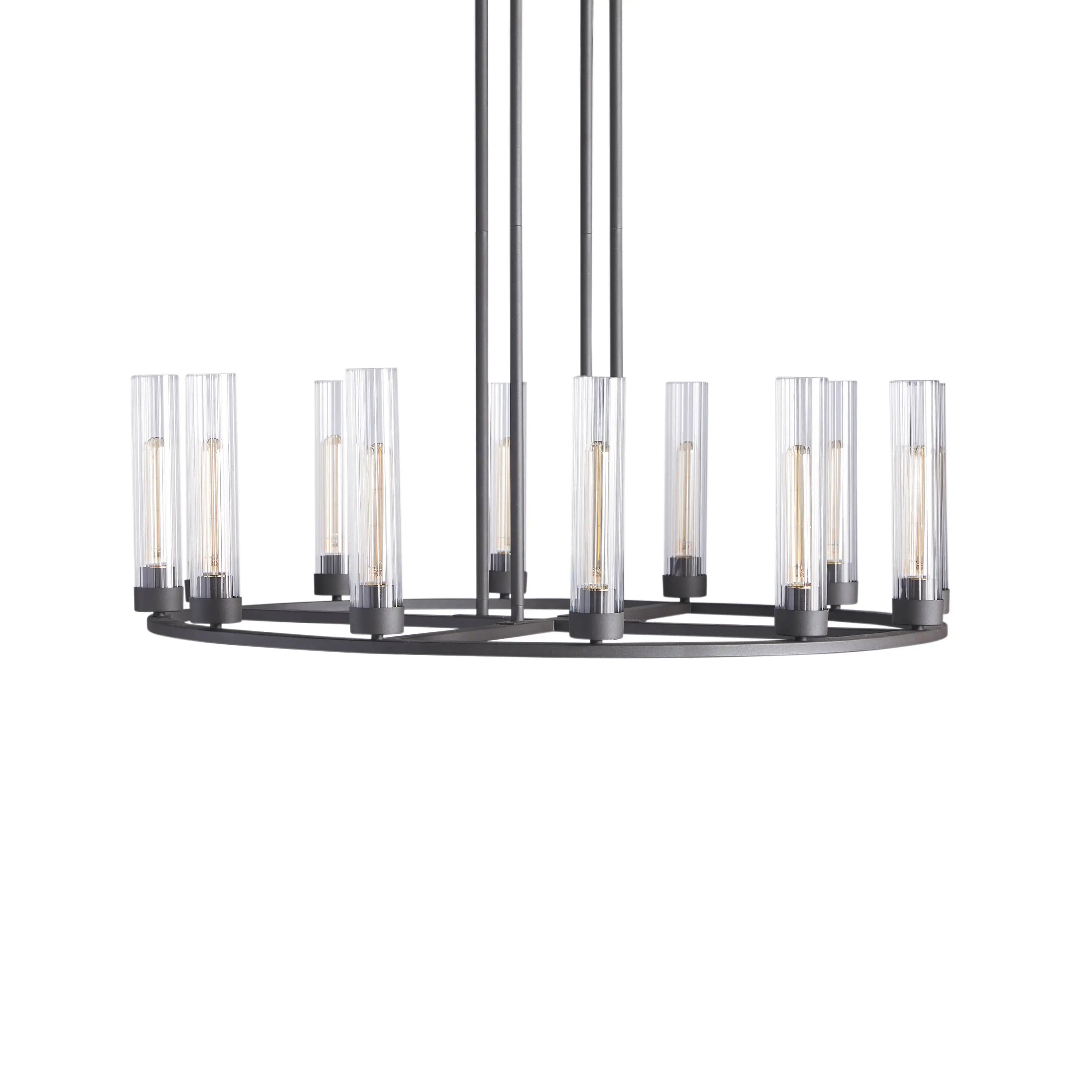 Andreas Round Glass Chandelier 30"W 40"W-Chandelier-Feyran-Black-10 Light-Feyran