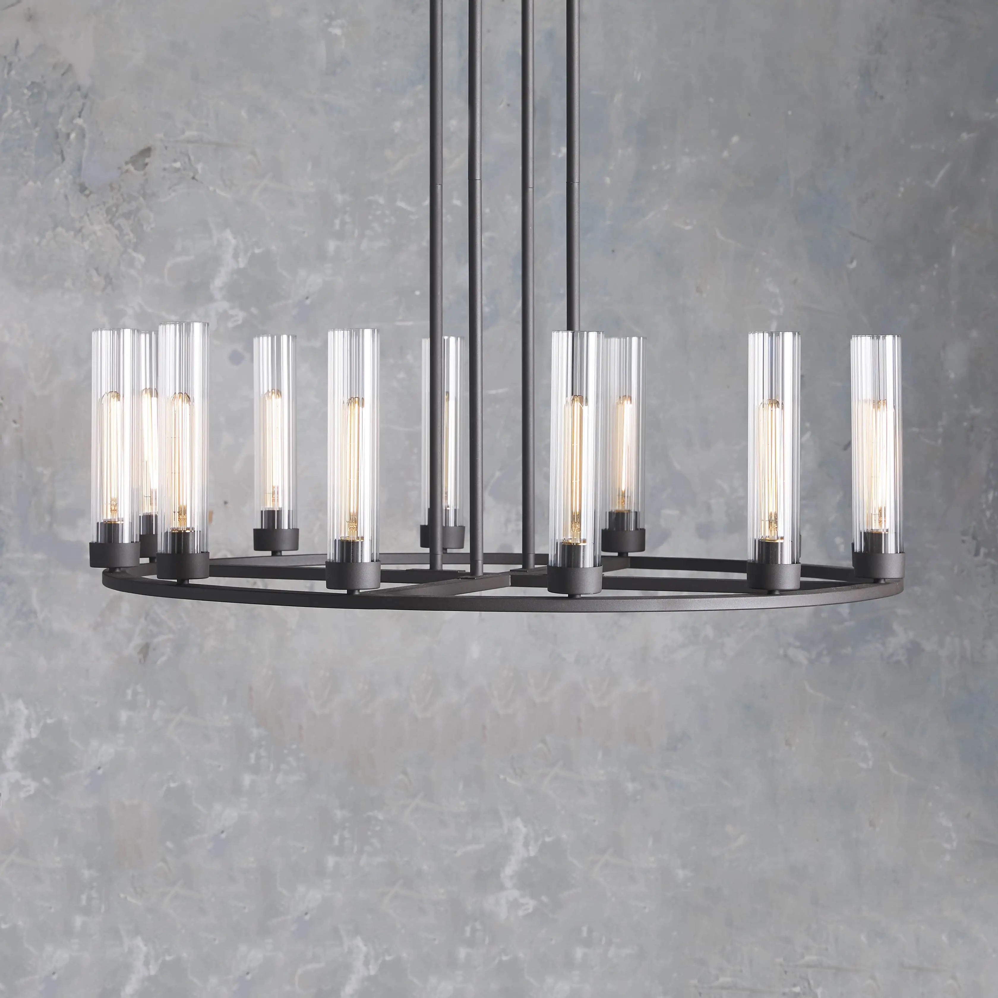 Andreas Round Glass Chandelier 30"W 40"W-Chandelier-Feyran-Black-10 Light-Feyran