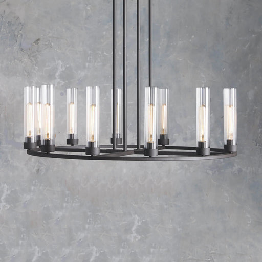 Andreas Round Glass Chandelier 30"W 40"W-Chandelier-Feyran-Black-10 Light-Feyran
