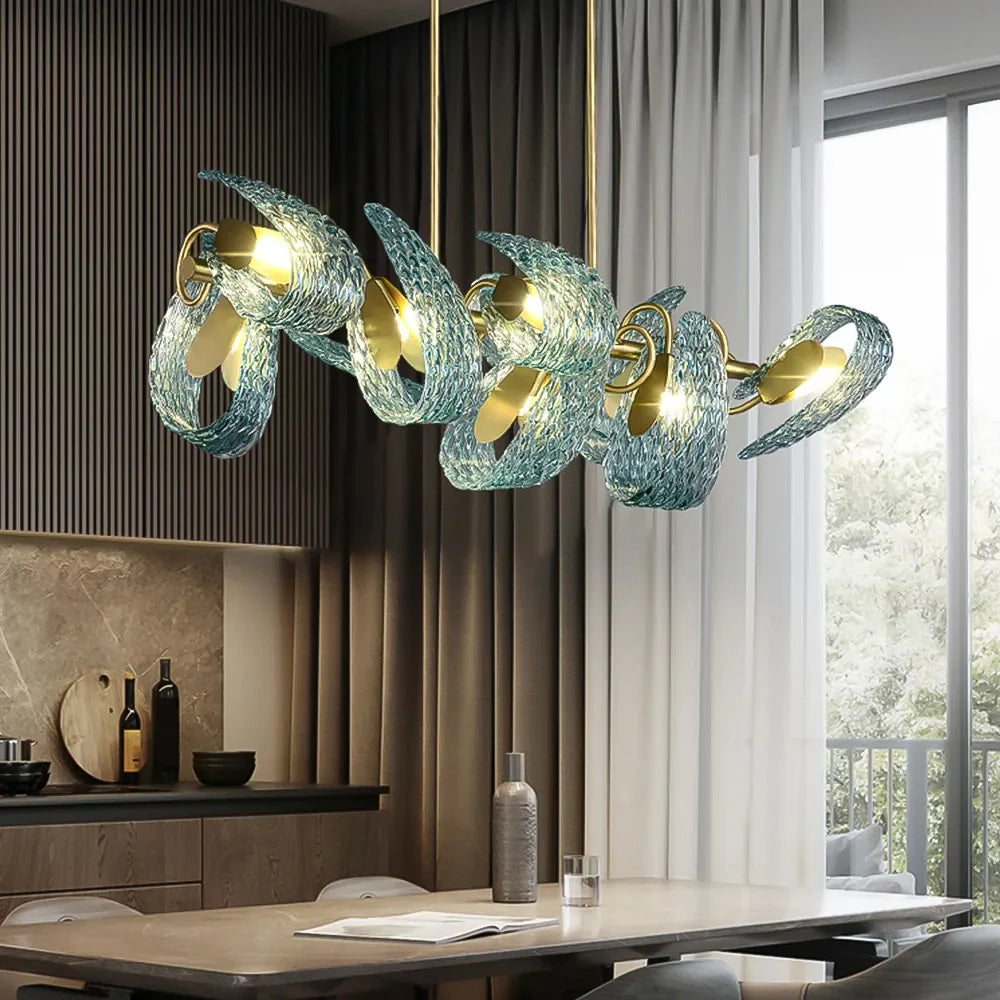 side-view-of-art-deco-blue-glass-linear-chandelier-ch423-20250711-Feyran-lighting