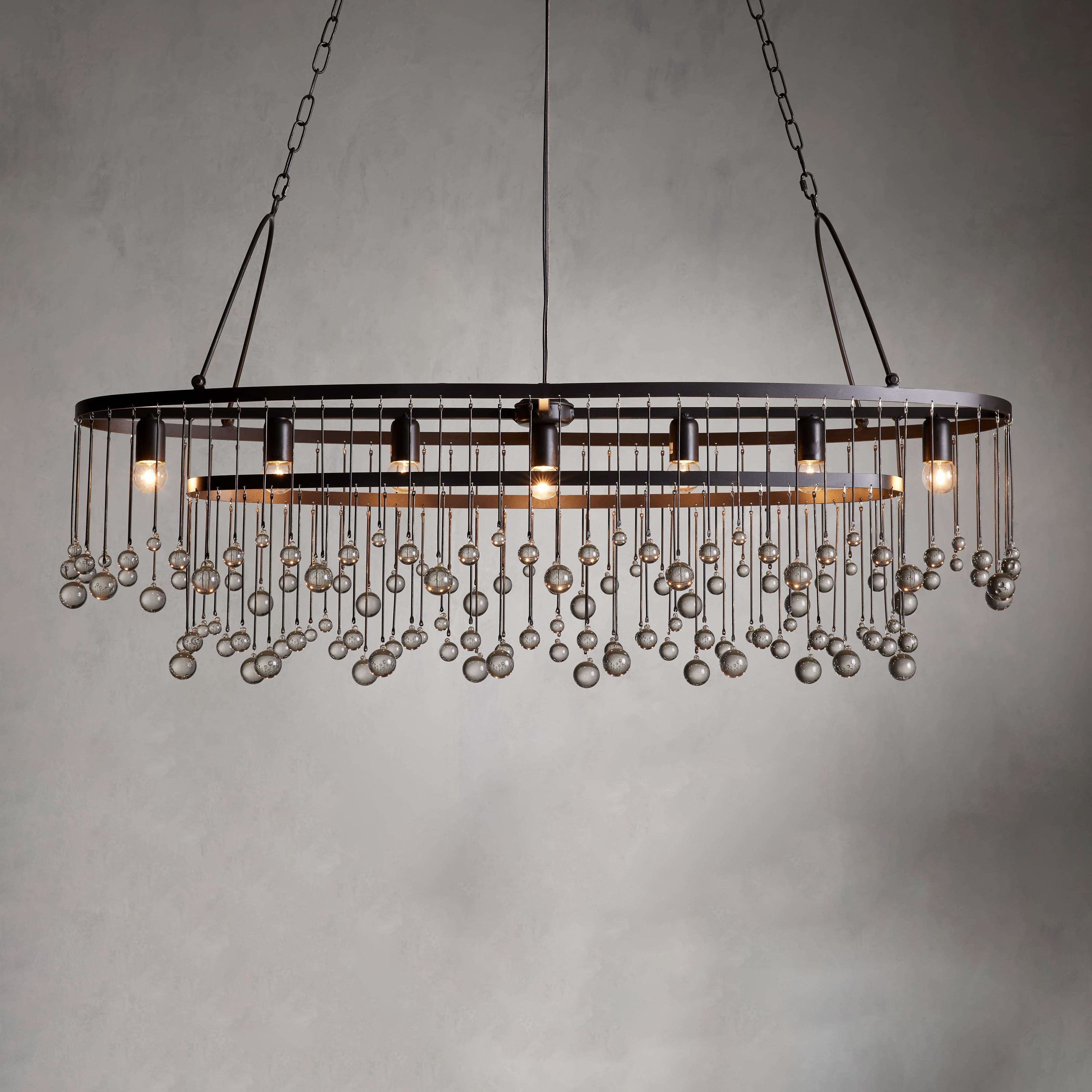 Aubrey Oval Crystal Ball 7 Light Chandelier-Chandelier-Feyran-Bronze-Feyran