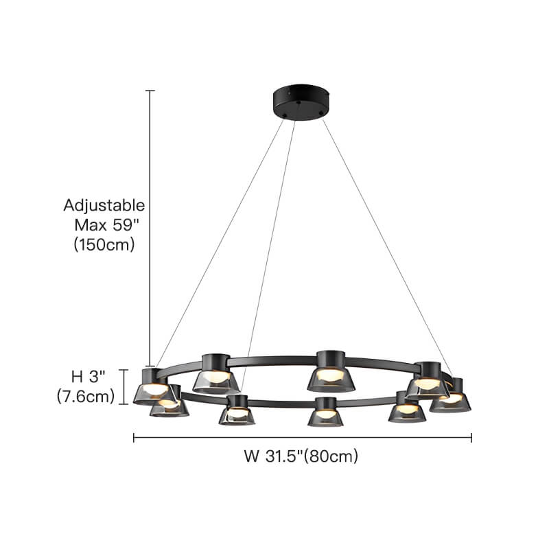 Black Round Chandelier With 9 Led Lamp Bulb-size | Feyran