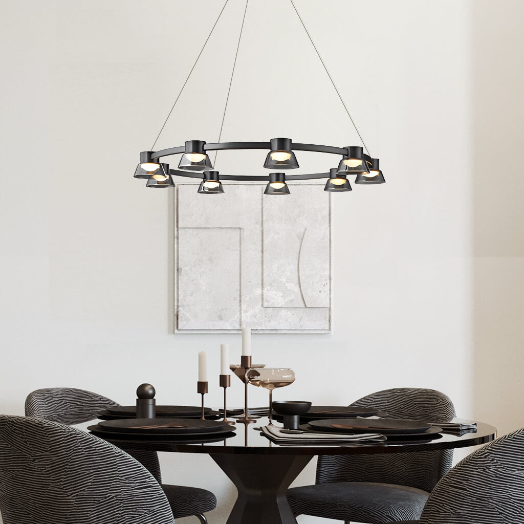 Black Round Chandelier With 9 Led Lamp Bulb-Diningroom-1 | Feyran