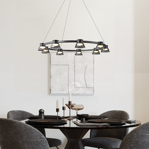 Black Round Chandelier With 9 Led Lamp Bulb-Diningroom-1 | Feyran