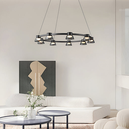 Black Round Chandelier With 9 Led Lamp Bulb-Livingroom-1 | Feyran