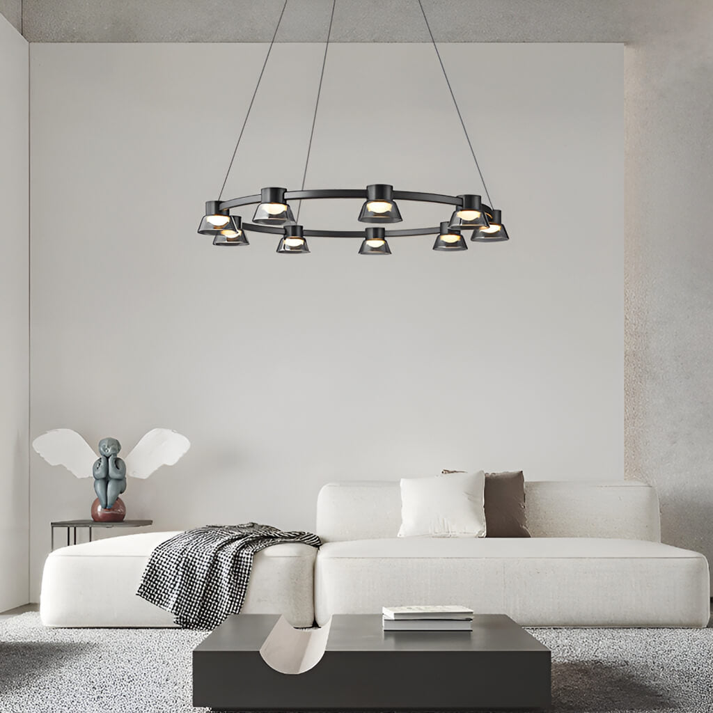 Black Round Chandelier With 9 Led Lamp Bulb-Livingroom-2 | Feyran