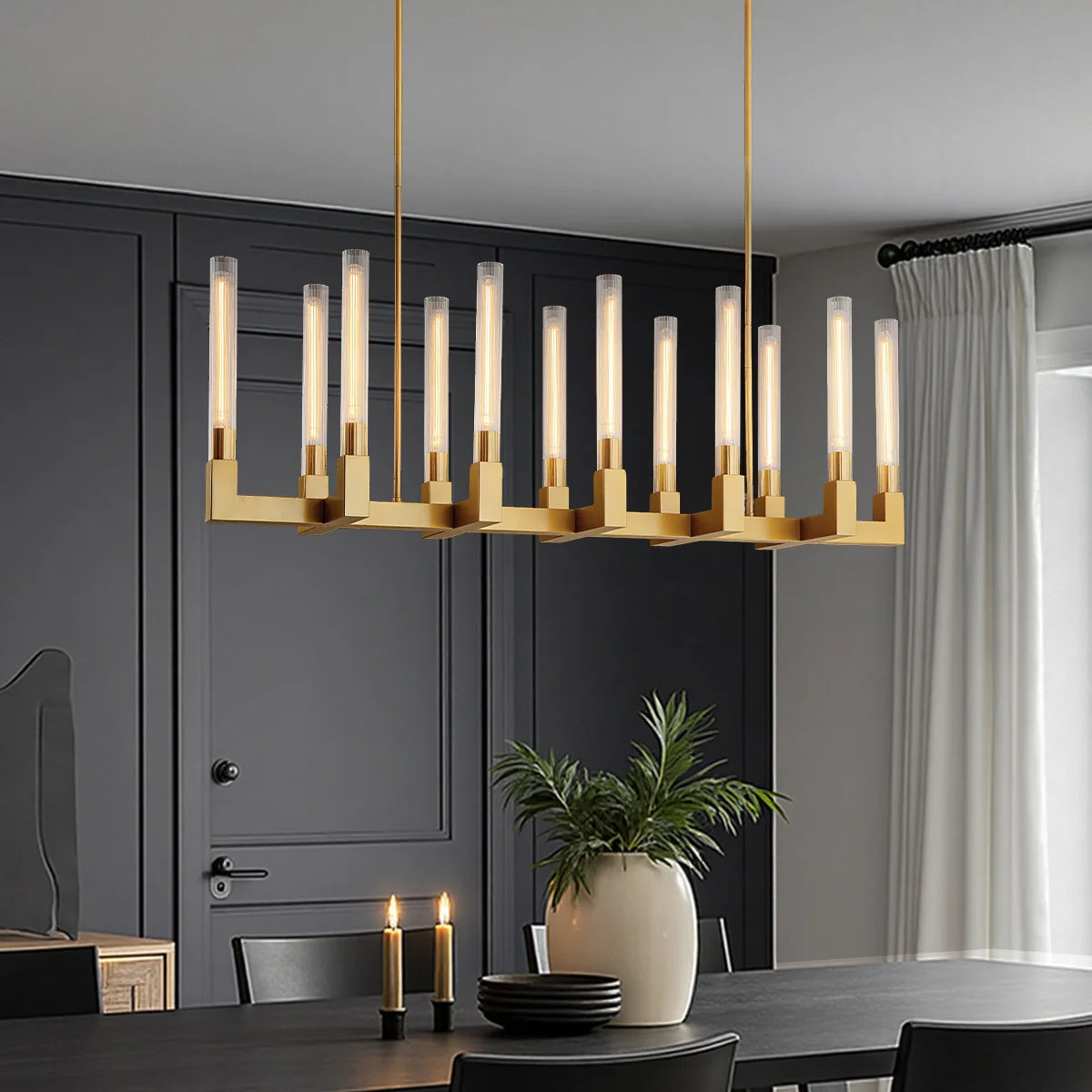 cannele-glass-linear-chandelier-installed-in-a-dining-room-ch454-20250829-Feyran-lighting