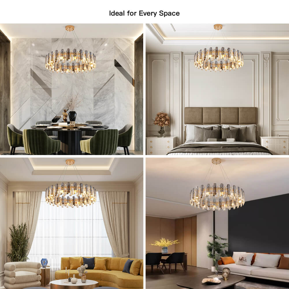Round Glass Shade Gold Chandelier | Feyran