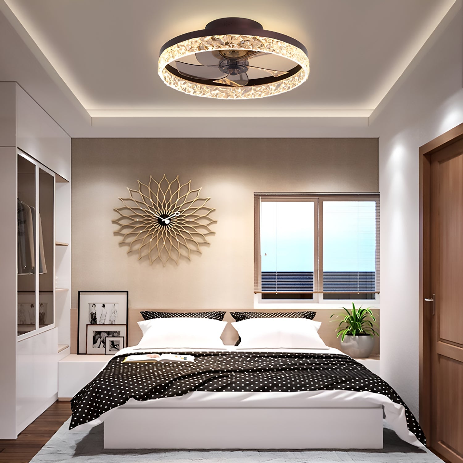 Circular CeilingFan Light Modern And Simple Creative Embedded Integrated bedroom black|Feyran