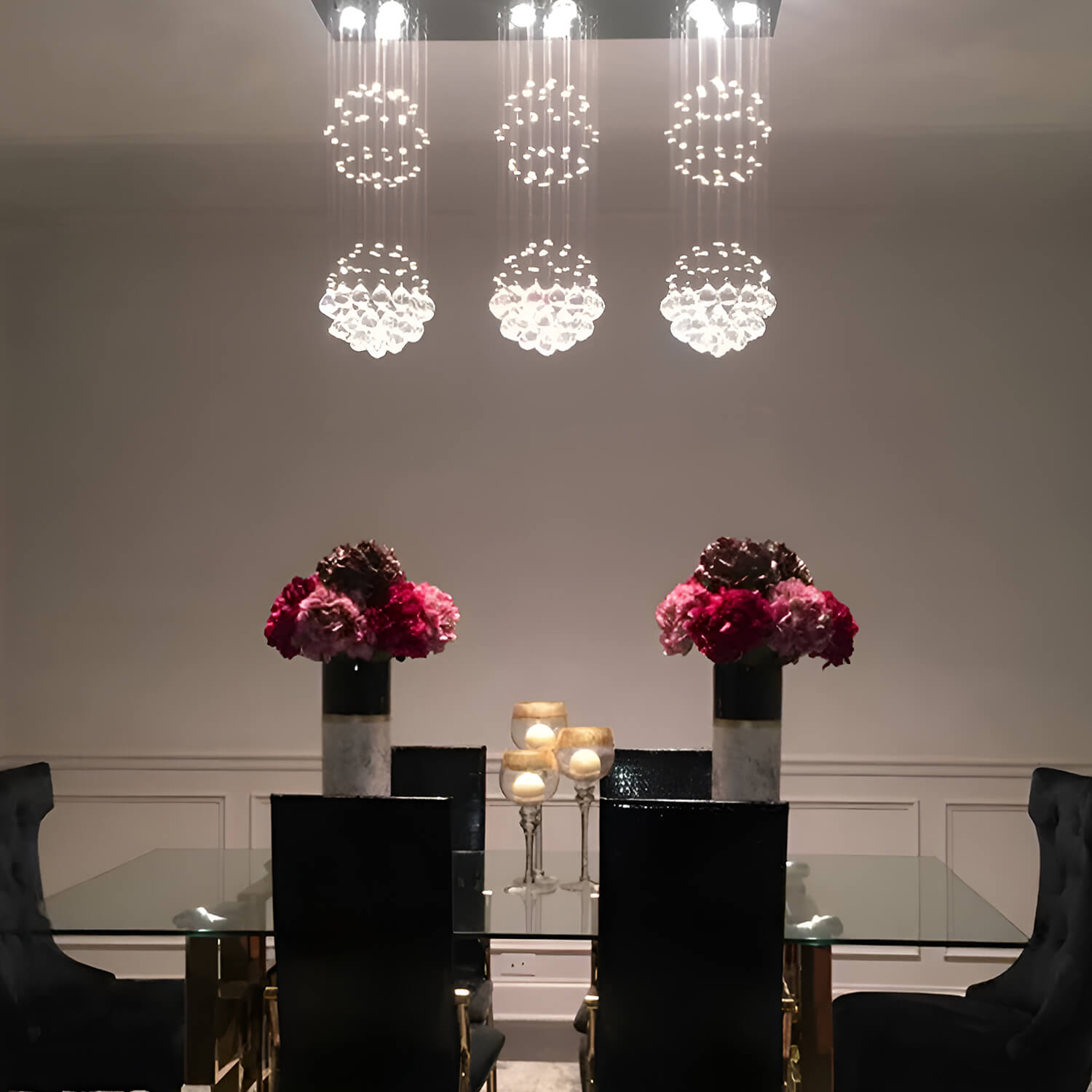 Contemporary Island Crystal Raindrop Chandelier - Dining Room Ceiling Light-light-on |Feyran