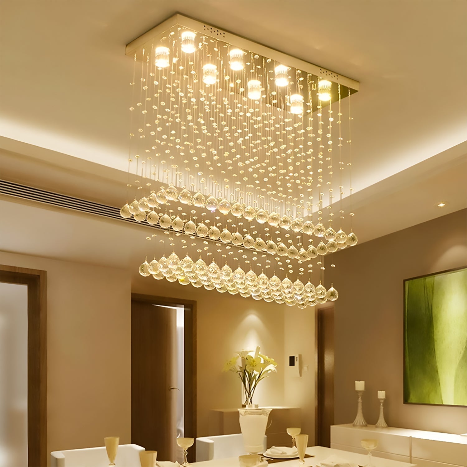 Contemporary Rectangular Crystal Chandelier Ceiling Light -dining-room-2|Feyran