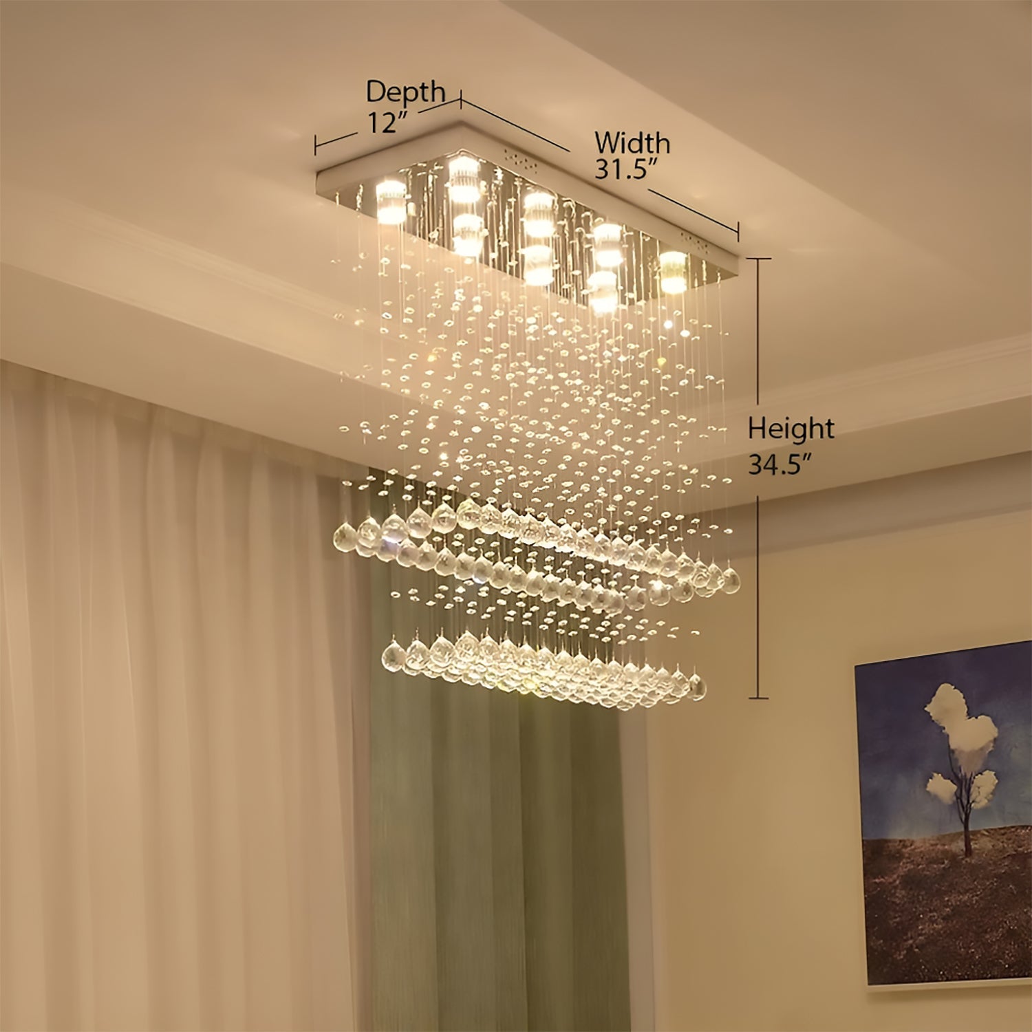Contemporary Rectangular Crystal Chandelier Ceiling Light -dining-room-4|Feyran